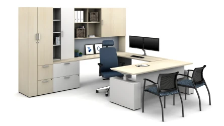 Laminate Spotlight: Leave Likatre on Calibrate Series Casegoods Private Office with Natick Executive Seating, Grafton Side Seating
