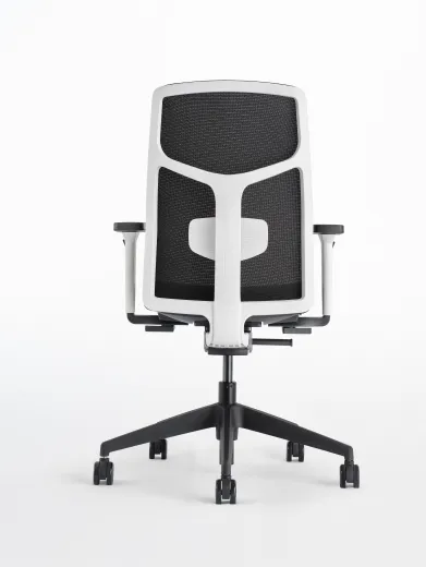  Chelsea Seating with White frame and 3D knit seat and back in Black, back view 