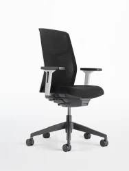  Chelsea Seating with White frame and 3D knit seat and back in Black, 3/4 view 