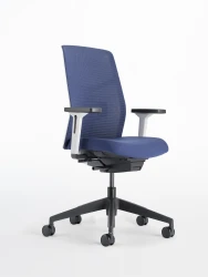  Chelsea Task Seating with White Frame, 3D knit Navy mesh and seat, 3/4 front view 