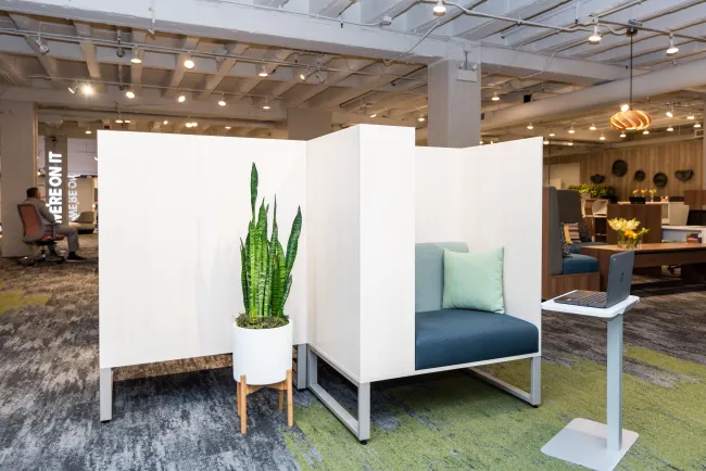 NeoCon 2021 Chatham Cove Work Lounge Single Seat Application, 58” H 3-sided surround