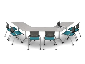 Day To Day Ideastarter with Trapezoid Top and Aluminum T-Base with Casters; shown with Stow Multi-purpose Seating