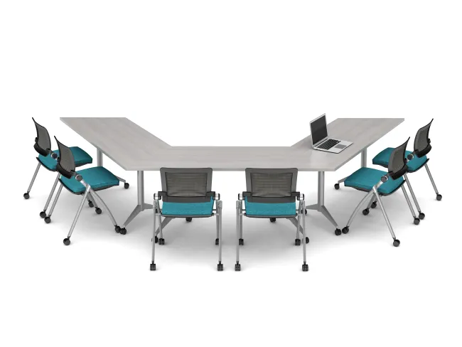 Day To Day Ideastarter with Trapezoid Top and Aluminum T-Base with Casters; shown with Stow Multi-purpose Seating
