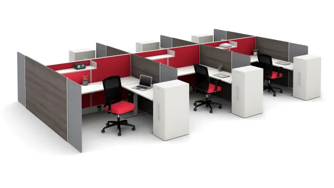 Divi with Gallery Panels, PET Vertical Channel Screens, Height Adjustable Tables, Natick Seating and Calibrate Pantry Storage