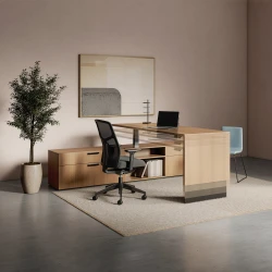 Calibrate, Telescoping End Panel Base, Height Adjustable Table, Storage, Chelsea, Itzee Side, Talia Desk Light