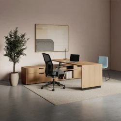 Calibrate, Telescoping End Panel Base, Height Adjustable Table, Storage, Chelsea, Itzee Side, Talia Desk Light