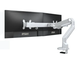 Dual Monitor Arm for Shallow Depth Worksurfaces, back view