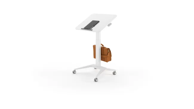 Sit-to-Stand Mobile Desk with bag hook and edge stopper