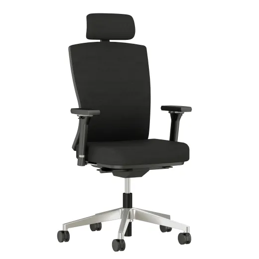 Natick midback with Headrest, 4D Arms, Fully Upholstered in alta Mirage Fabric, 3/4 view