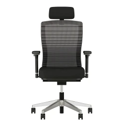 Natick with optional headrest, aluminum base, 4D Arms, black graduated/striped mesh and alta Mirage Fabric, front view
