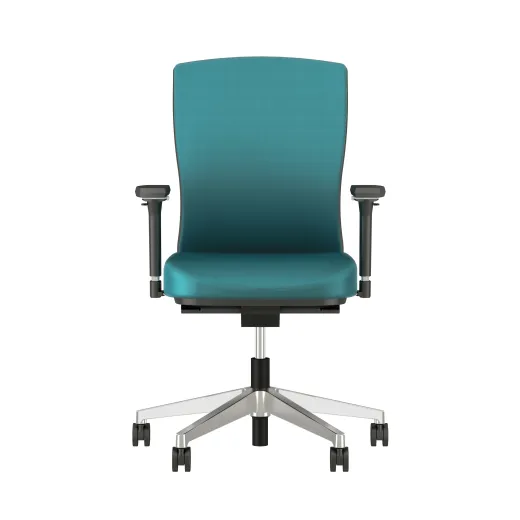 Natick with Aluminum Base, Fully Upholstered with Mirador Lake Blue Fabric; front view