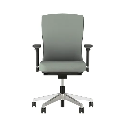 Natick Aluminum Base, Black Frame, 4D Arms, Fully Upholstered, Durdle Smoke Fabric Front View
