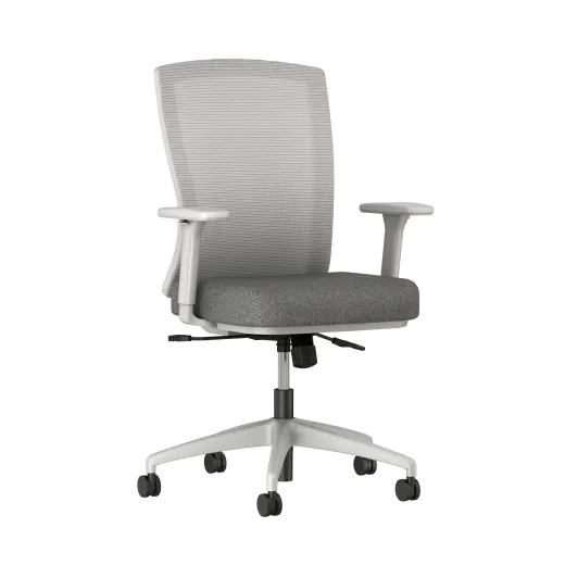 Natick with Grey Base, 1D-3D Arms, Grey Solid Mesh and Standard Grey Fabric, front left view