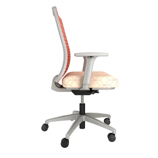Natick with Grey Base, Orange Graduated/Striped Mesh, Maharam Bright Coral Fabric Seat, side view