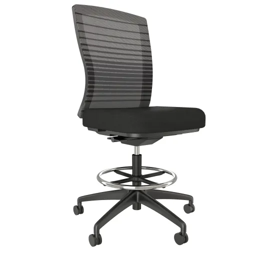 Natick Stool, Armless with Black Base and Frame, Black Graduated/Striped Mesh with Standard Black Fabric 