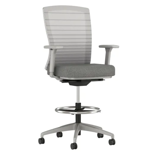 Natick Stool with Grey Base, Graduated/Striped Grey Mesh, standard Fabric Seat, 3/4 View