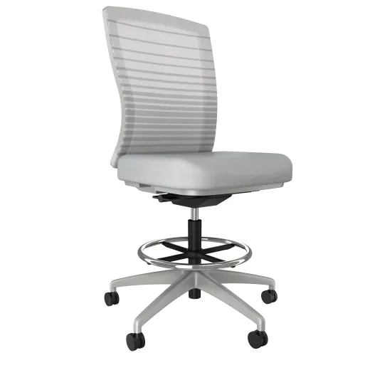 Natick Stool, Armless with Grey Base and Frame, Graduated/Striped Grey Mesh 