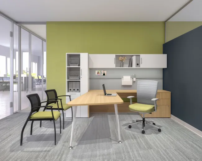 Calibrate Private Casegoods Office shown with Calibrate Tool Rail and Paper Flow