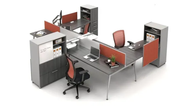 Oxygen Open Plan Benching Workstation with screens and Calibrate Storage