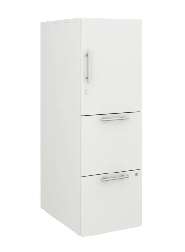 Calibrate Series Storage Tower in AIS True White Laminate with Bar Pull