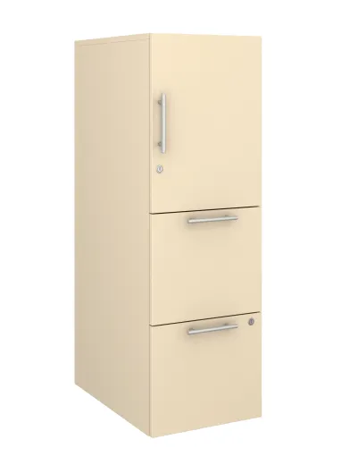 Calibrate Series Storage Tower in AIS Cabinet Almond Laminate with Bar Pull