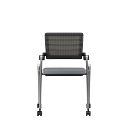 Stow Side Seating with standard grey fabric, no arms, casters black frame, front view