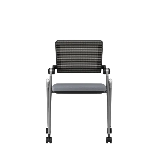 Stow Side Seating with standard grey fabric, no arms, casters black frame, front view