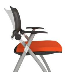 Stow Multipurpose Chair with Silver Frame, Arms, and Casters with Camira Blazer Goldsmith Fabric, Side View