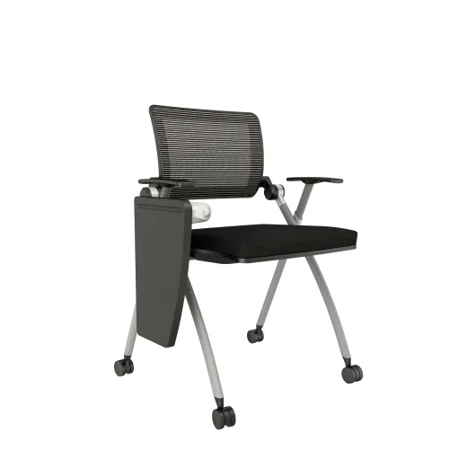 Stow with White-Black Mesh on Casters with Tablet Arm in Standard Black Fabric