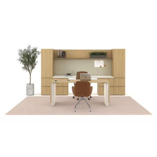 Calibrate Height-Adjustable Desk, Calibrate Telescoping End Panel Base, Calibrate Storage, Tackboards, Wireless Charger, Auburn, Juggle