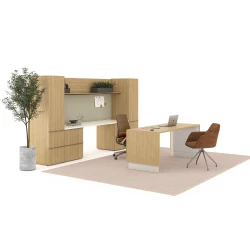 Calibrate Height-Adjustable Desk, Calibrate Telescoping End Panel Base, Calibrate Storage, Tackboards, Wireless Charger, Auburn, Juggle