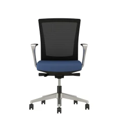 Upton with Aluminum Base, Fixed Arms, Black frame, Black-black striped mesh with Alta Mirage Upholstery in Dynamo, front view