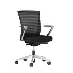 Upton with Aluminum Base, Fixed Arms, Black frame, Black-black striped mesh with Alta Mirage Upholstery in Black, 3/4view