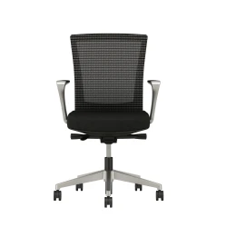Upton with Aluminum Base, Fixed Arms, Black frame, Black-black striped mesh with Alta Mirage Upholstery in Black, front view