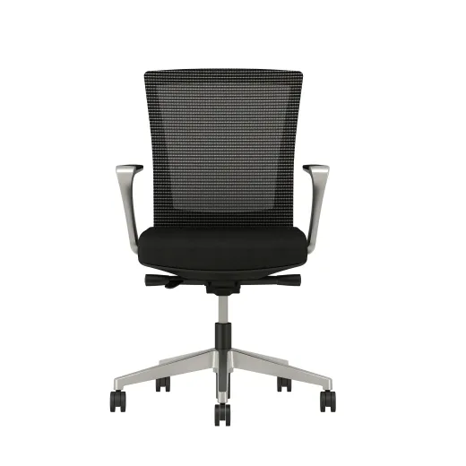 Upton with Aluminum Base, Fixed Arms, Black frame, Black-black striped mesh with Alta Mirage Upholstery in Black, front view