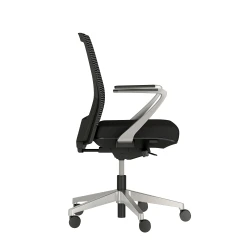 Upton with Aluminum Base, Fixed Arms, Black frame, Black-black striped mesh with Alta Mirage Upholstery in Black, sideview