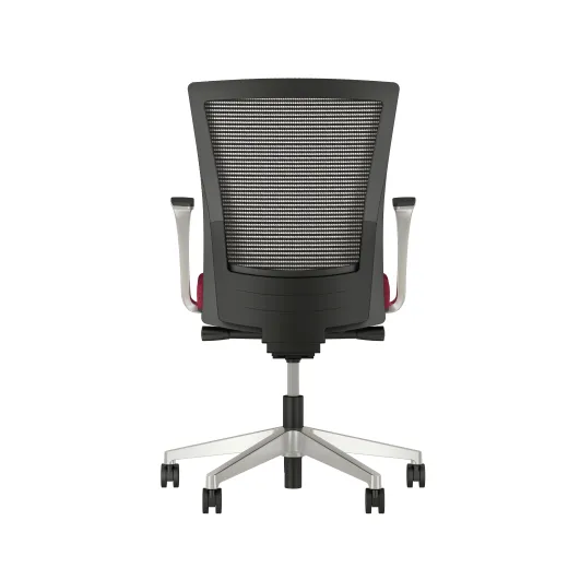 Upton with Aluminum Base, Fixed Arms, Black frame, White-black striped mesh with Alta Sway Upholstery in and Shout, back view