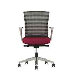 Upton with Aluminum Base, Fixed Arms, Black frame, white-black striped mesh with Alta Sway Upholstery in And Shout, front view