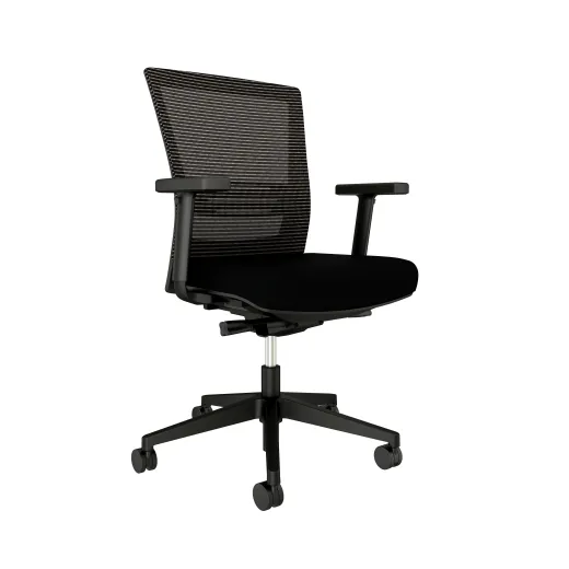 Upton with black base, grey mesh, and standard black fabric, front left view