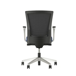 Upton with Aluminum Base, Fixed Arms, Black frame, Black-black striped mesh with Alta Mirage Upholstery in Dynamo, back view