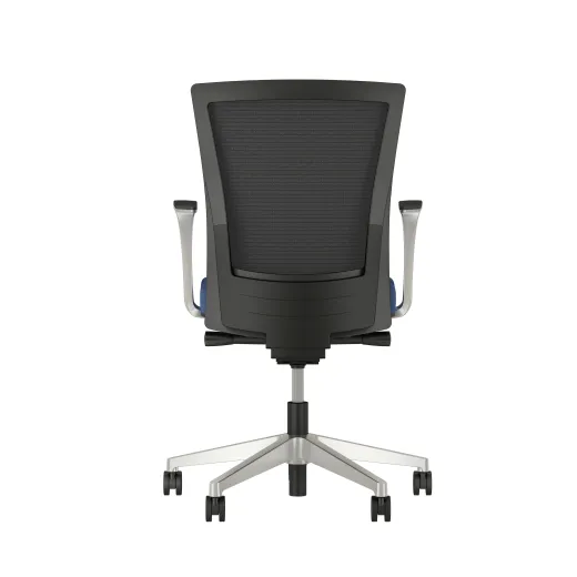 Upton with Aluminum Base, Fixed Arms, Black frame, Black-black striped mesh with Alta Mirage Upholstery in Dynamo, back view