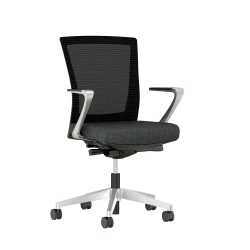 Upton with Aluminum Base, Fixed Arms, Black frame, Black mesh with Camira Blazer Upholstery in Silocates, 3/4 view