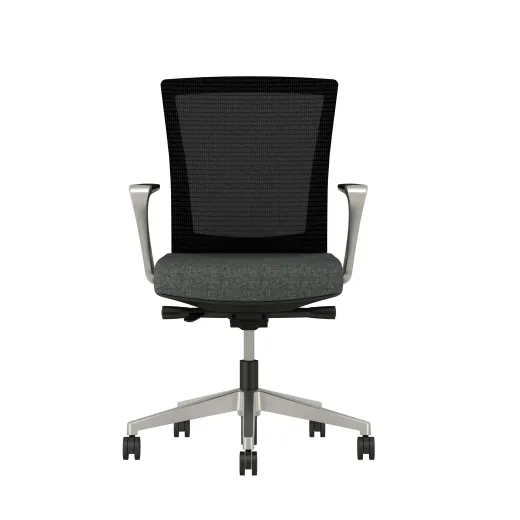 Upton with Aluminum Base, Fixed Arms, Black frame, Black mesh with Camira Blazer Upholstery in Silocates, front view