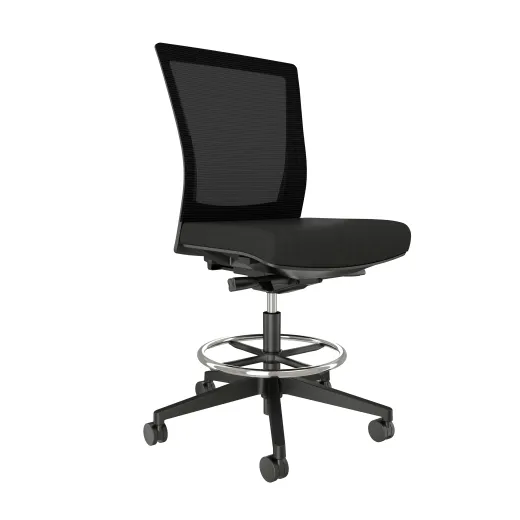 Upton Armless Stool with Black Base and Frame, Black Mesh and Standard Black Fabric Seat