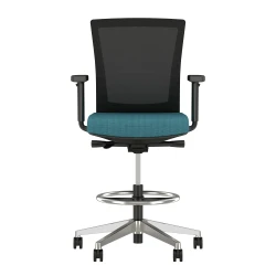 Upton Stool with Polished Aluminum Base, Black Mesh and Twist Sidewinder Seat, front view