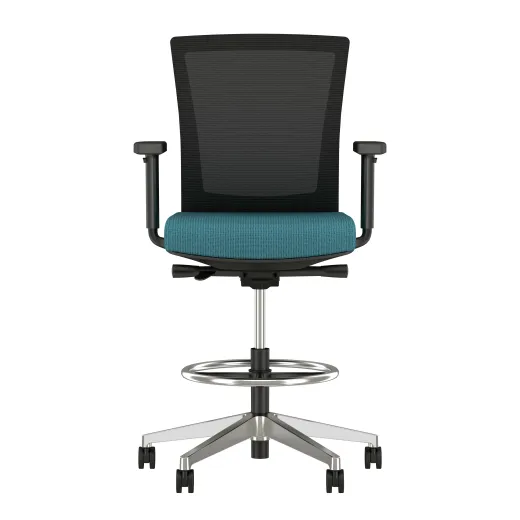 Upton Stool with Polished Aluminum Base, Black Mesh and Twist Sidewinder Seat, front view