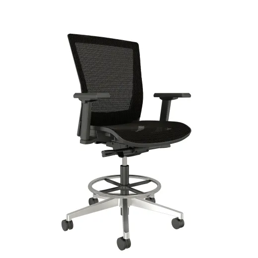 Upton Stool with Polished Aluminum Base, Mesh Back and Seat