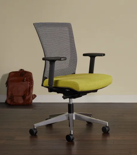 Upton Task Seating Brochure Cover, White-black Striped Mesh and Camira Dunhurst seat