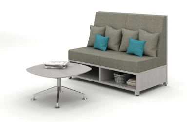Day to Day Pebble Top Low Table with X Base and shown with LB Lounge