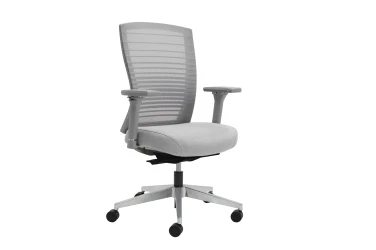 Natick with polished aluminum base, 4D Arms, grey Graduated/Striped mesh and Camira Blazer Dartmouth fabric seat, front left view